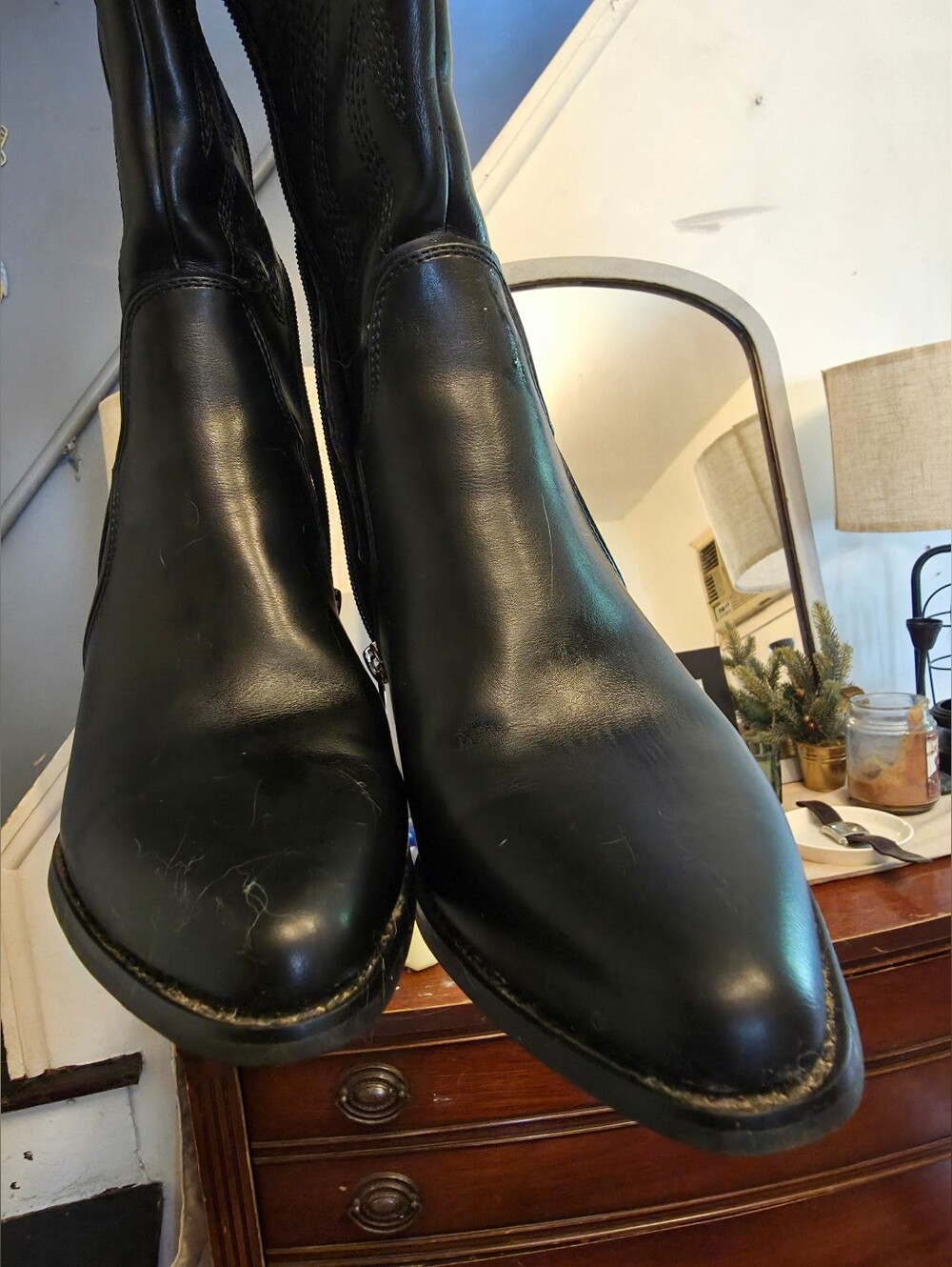 Womens  Black Faux Leather Ankle Boots